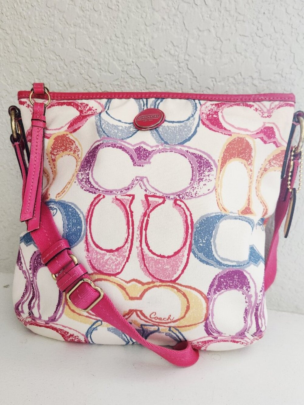 Coach Signature Multicolored Signature Crossbody Bag Purse